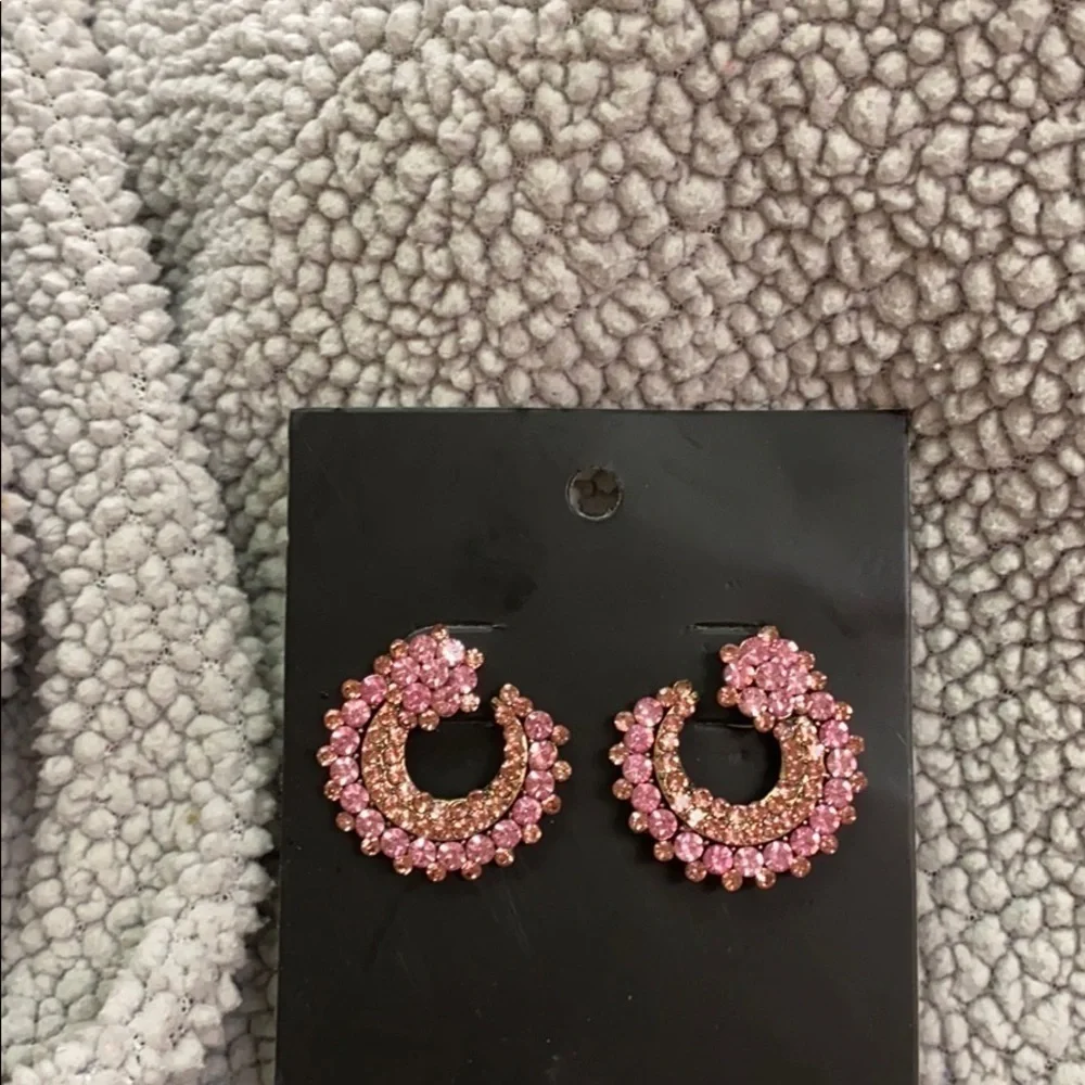 Semicircle pink rhinestone earrings